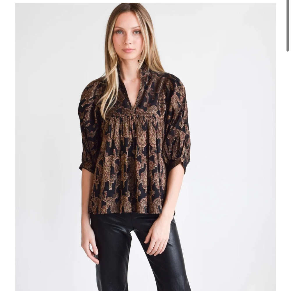 Never a Wallflower High Neck Top Black Paisley